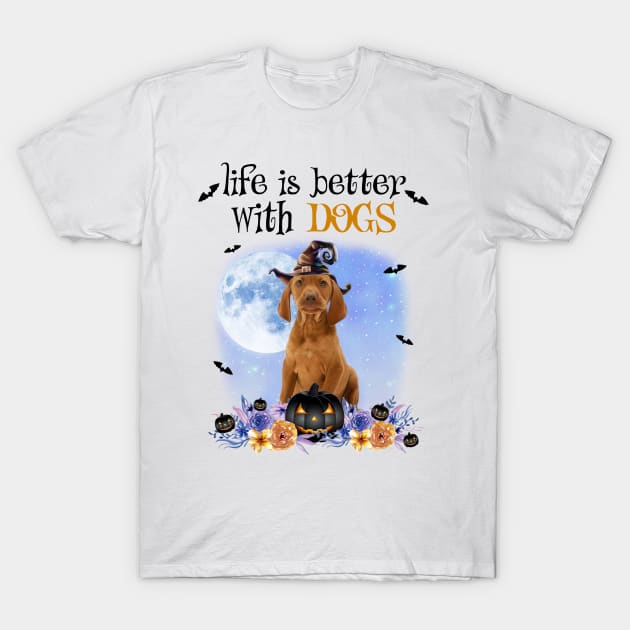 Vizsla Witch Hat Life Is Better With Dogs Halloween T-Shirt by Marcelo Nimtz